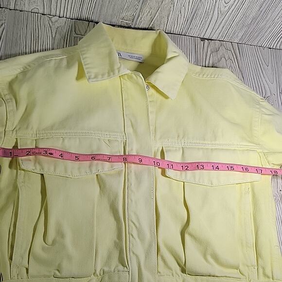 Zara Light Yellow Denim Jean Jacket Womens Size XS - Picture 7 of 10